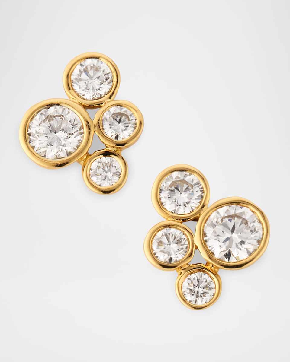 Sparkle 18K Yellow Gold Bezel Cluster Diamond Stud Earrings